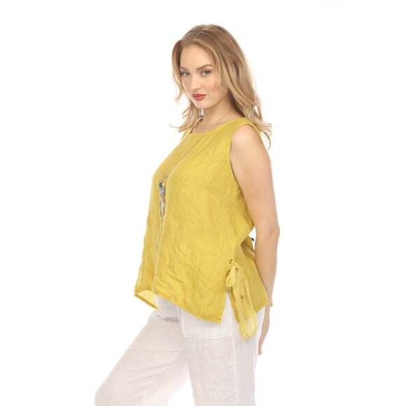 Mustard Sleeveless Top with Side Bows - Picture 2 of 4